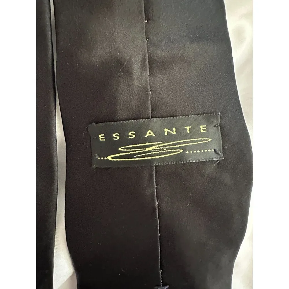 Essante Men’s Black 100% Silk Necktie Made in USA Classic Formal Tie